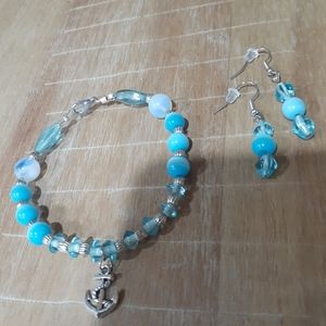 Handmade beaded bracelet with matching earrings